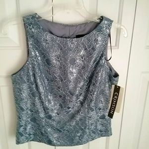 Crimson Metallic Elegant floral print design sleeveless top